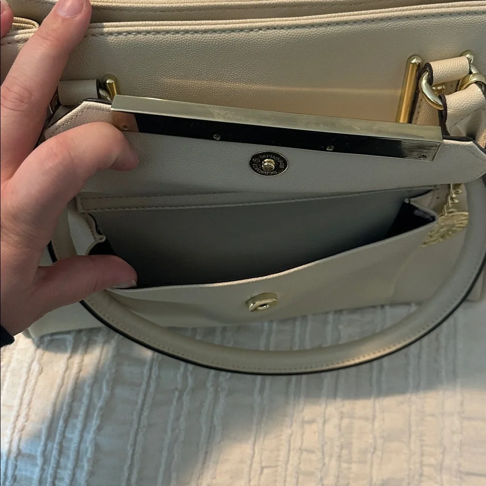 Anne Klein Ivory Shoulder Purse with Gold Details